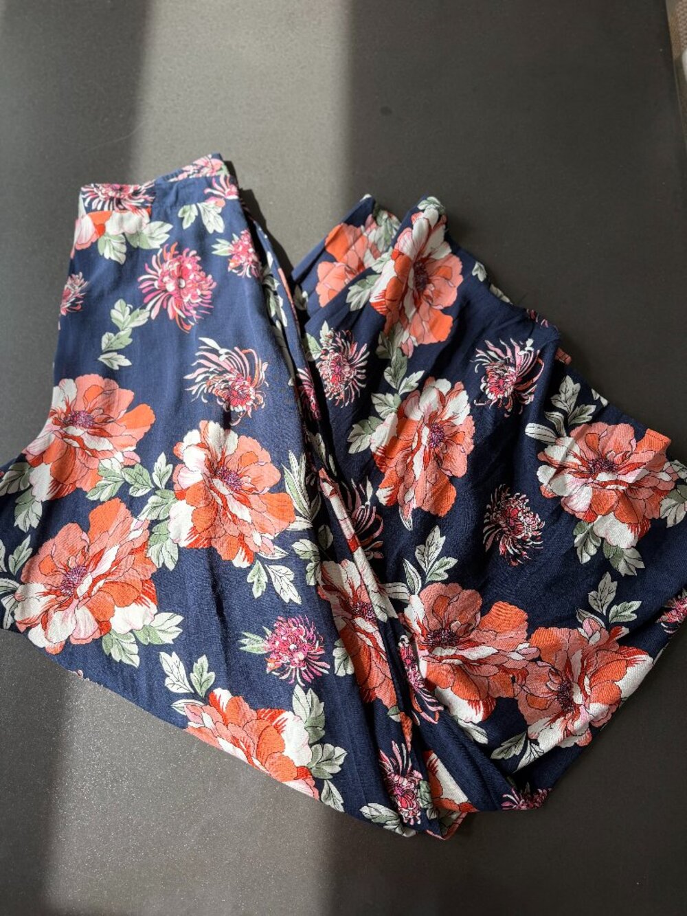 Aakaa Boutique Boho Palazzo Pant - Medium - Dark Blue Floral